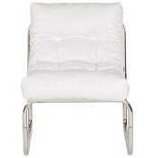 Fauteuil lounge 'Capiton' blanc pieds en métal chromé