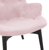 Fauteuil à oreilles capitonné design 'ELEGAN' en velours rose pieds en bois noir