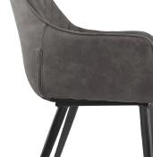 Chaise design vintage à accoudoirs 'DUCA' en microfibre gaufrée grise avec 4 pieds en métal noir