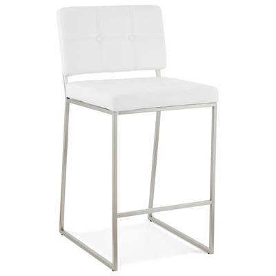 Tabouret de snack mi-hauteur design carré 'Skilder' capitonné blanc pieds acier brossé dossier haut