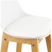 Tabouret de bar design scandinave 'Topo' blanc avec 4 pieds en bois naturel et dossier haut