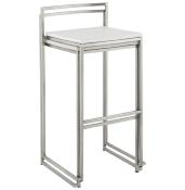 Tabouret de bar empilable design carré 'Iron' blanc avec pieds en métal brossé et dossier bas