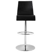 Tabouret de bar réglable 'Deepwood' pivotant bois noir pied et repose pieds chromé dossier haut