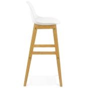 Tabouret de bar design scandinave 'Topo' blanc avec 4 pieds en bois naturel et dossier haut