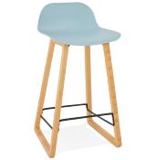 Tabouret de snack mi-hauteur design scandinave 'Skala' bleu pieds tréteaux bois naturel dossier bas