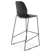 Tabouret de bar empilable design 'Great' noir 4 pieds en métal noir dossier haut