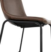 Tabouret de snack mi-hauteur design 'Klub Mini' marron 4 pieds repose pieds acier noir dossier haut