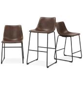 Tabouret de snack mi-hauteur design 'Klub Mini' marron 4 pieds repose pieds acier noir dossier haut