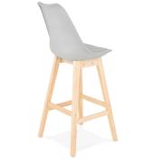 Tabouret de bar design scandinave ‘Chairman’ gris avec 4 pieds en bois naturel et dossier haut