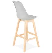 Tabouret de bar design scandinave ‘Chairman’ gris avec 4 pieds en bois naturel et dossier haut