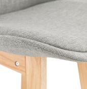 Tabouret de bar design scandinave 'Chairman' en tissu gris 4 pieds en bois naturel et dossier haut