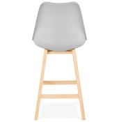 Tabouret de snack mi-hauteur design scandinave 'Chairman Mini' gris 4 pieds en bois et dossier haut