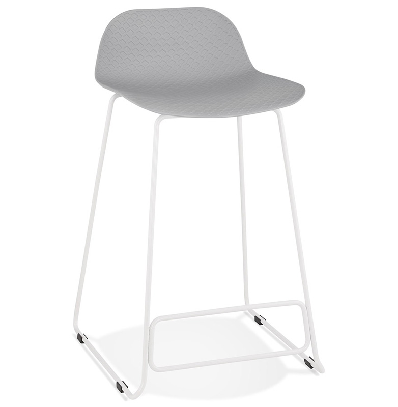 Tabouret de snack mi-hauteur 'Steel Mini' gris pieds tréteaux repose pieds métal blanc dossier bas