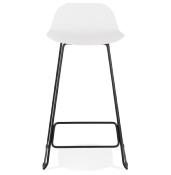 Tabouret de bar design 'Steelblack' blanc pieds tréteaux et repose pieds en métal noir dossier bas