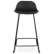 Tabouret de bar design 'Steelblack' noir pieds tréteaux et repose pieds en métal noir dossier bas