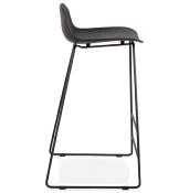 Tabouret de bar design 'Steelblack' noir pieds tréteaux et repose pieds en métal noir dossier bas