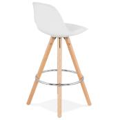 Tabouret snack mi-hauteur scandinave 'Circle Mini' blanc 4 pieds bois repose pied dossier haut