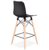 Tabouret de snack mi-hauteur scandinave 'Slakwood Mini' noir 4 pieds bois repose pieds dossier haut