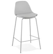 Tabouret de snack mi-hauteur moderne 'Tekno Mini' gris avec 4 pieds en métal gris et dossier haut