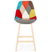 Tabouret de snack mi-hauteur scandinave 'Chairman Mini' patchwork 4 pieds bois dossier haut