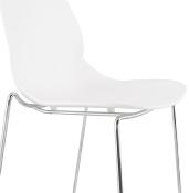 Tabouret de bar empilable design 'Great' blanc avec 4 pieds pieds en métal chromé et dossier haut