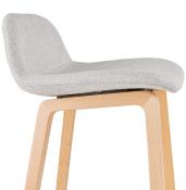 Tabouret de snack mi-hauteur scandinave 'Skala' tissu gris clair pieds tréteaux bois et dossier bas