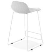 Tabouret de snack mi-hauteur 'Steel Mini' tissu gris clair pieds tréteaux métal blanc dossier bas