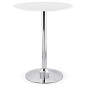 Table de bar haute design ronde 'Twiny' mange debout en bois blanc avec pied central en métal chromé