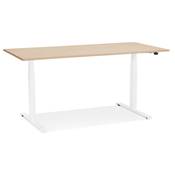Bureau design assis-debout électrique 'SMALL SEMPLICE' bois naturel pieds métal blanc - 140 x 70 cm