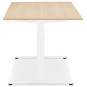 Bureau design assis-debout électrique 'SMALL SEMPLICE' bois naturel pieds métal blanc - 140 x 70 cm