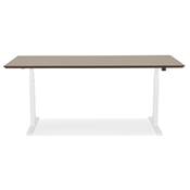 Bureau design assis-debout électrique 'TECH' en noyer pieds en métal blanc - 180 x 90 cm