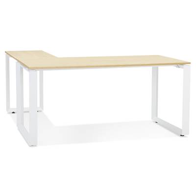 Bureau d'angle design 'MEET L' plateau en bois naturel avec pieds en métal blanc - 160 cm
