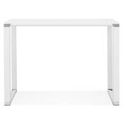 Bureau droit design haut 'HIGH GLASSTOP' en verre blanc pieds métal blanc et chromé – 140 x 70 cm
