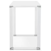 Bureau droit design haut 'HIGH GLASSTOP' en verre blanc pieds métal blanc et chromé – 140 x 70 cm