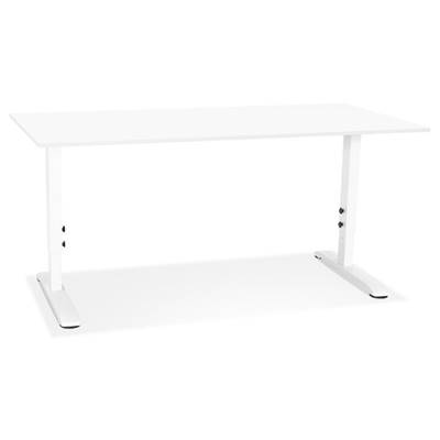 Bureau droit réglable en hauteur design 'MODULARE' blanc en bois pieds en métal blanc - 160 x 80 cm