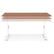 Bureau droit réglable en hauteur design 'MODULARE MINI' en noyer pieds en métal blanc - 140 x 70 cm