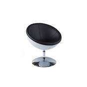 Fauteuil design rond 'Sphere' pivotant blanc et noir pied central en mtal chrom