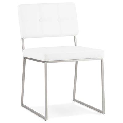 Chaise capitonnée design 'Skilder' blanche pieds tréteaux en métal brossé