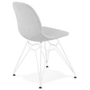 Chaise design 'Norsk White' en tissu gris clair 4 pieds en métal blanc