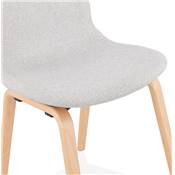 Chaise scandinave design 'Teknik Wood' en tissu gris clair avec 4 pieds en bois