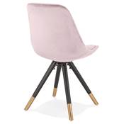 Chaise design style baroque 'MODENA' en velours rose avec 4 pieds en bois noir et métal brossé doré