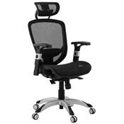 Fauteuil de bureau design à roulettes appui tête dossier bas 'WORK' noire tissu maillé pieds chromés