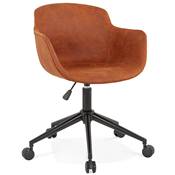 Chaise design de bureau à roulette 'SOFT' en microfibre marron avec 5 pieds en métal noir