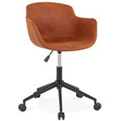 Chaise design de bureau à roulette 'SOFT' en microfibre marron avec 5 pieds en métal noir