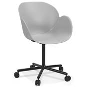 Chaise de bureau à accoudoirs design à roulettes dossier bas 'MINISTRY' grise pieds en métal noir