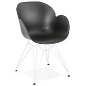 Chaise style industriel design à accoudoirs 'LOTUS' noire avec 4 pieds en métal blanc