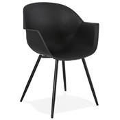 Chaise style industriel design à accoudoirs 'EXPO' noire avec 4 pieds en métal blanc