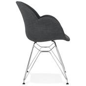 Chaise style industriel design à accoudoirs 'LOTUS' en tissu gris foncé avec 4 pieds en métal chromé