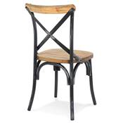 Chaise design industriel 'MAKINA' en bois vieilli 4 pieds métal noir effet vieilli dossier haut