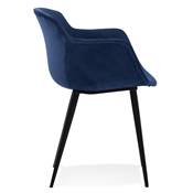 Chaise design lounge à accoudoirs 'NICE' en velours bleu avec 4 pieds en métal noir
